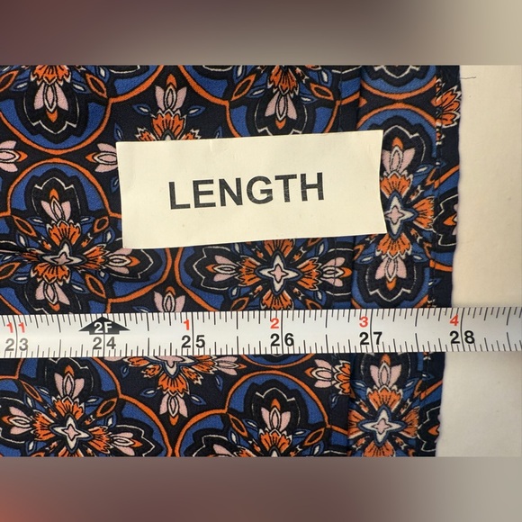 Daniel Rainn Blue Orange Mosaic Paisley Pleated Blouse 3/4 Roll Tab Sleeve Med. - Picture 9 of 9